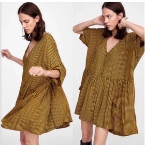 Zara Yellow Checkered Mini Dress